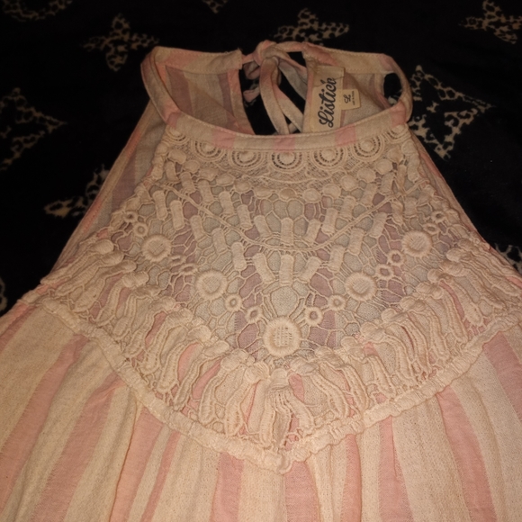 Large Listicle Baby Pink & White Striped Tank Top With Lace Deatailing - Picture 7 of 13